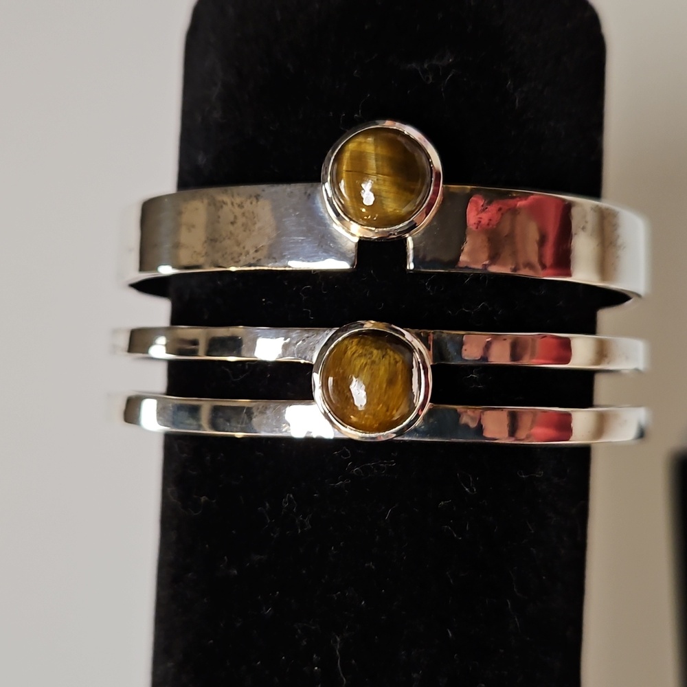 Sophie Blake925 Sterling Silve Alice Cuff  Bracelet Tiger Eye 1" W 2 1/2" Across
